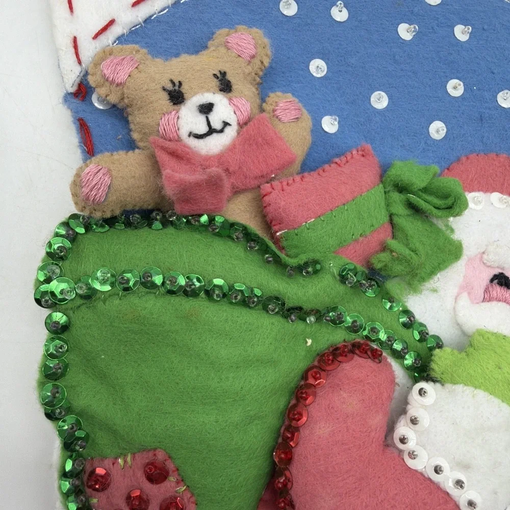 Christmas Stocking felt Hand stitched Down The Chimney finished bucilla
